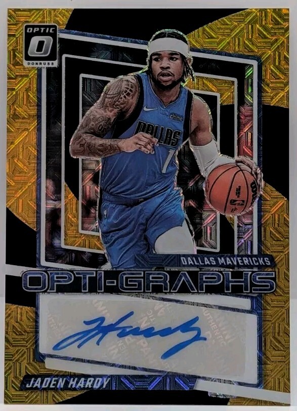 2023-24 Panini Donruss Optic Jaden Hardy Opti-Graphs Black Gold Mojo Autograph Card Limited Edition 3 of 8
