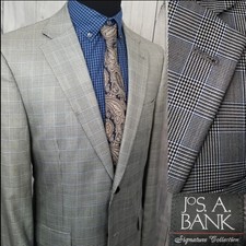 Jos. A. Bank Silk Wool Mens Blazer 41R Gray Plaid Sport Coat   Beautiful 