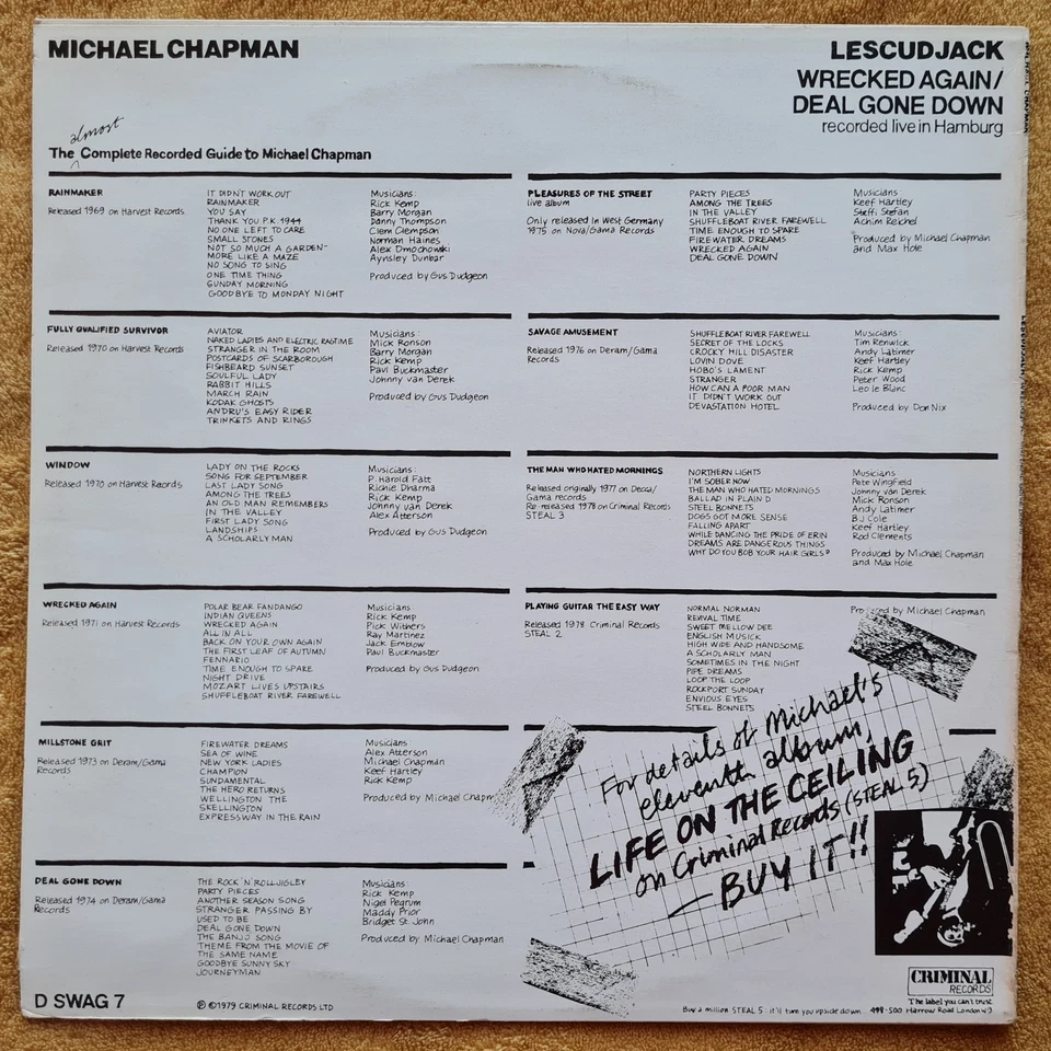 Michael Chapman - Lescudjack 1979 12" Vinyl Single DSWAG7 EX/NM - cleaned - Image 2 of 4