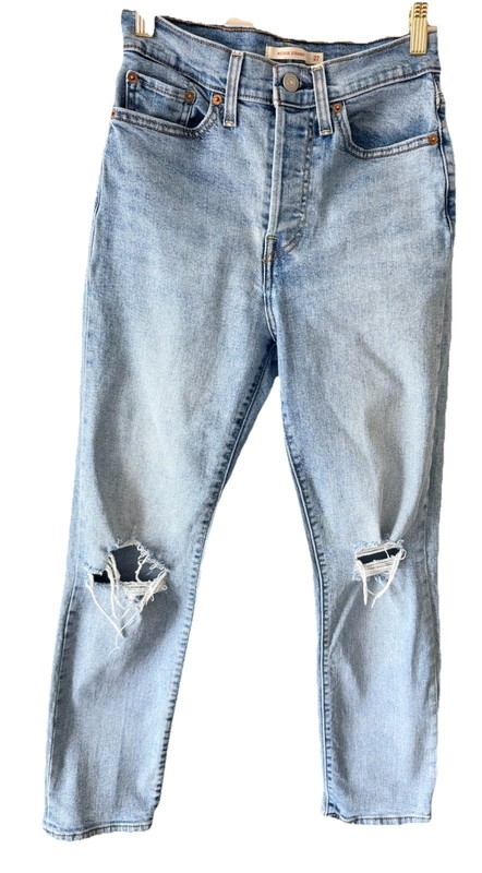 Levi's Wedgie Straight Jeans Women’s 27 Light Wash High Rise Distressed Stretch