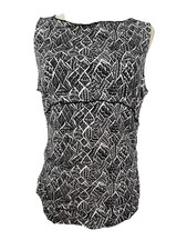 Max Studio Y2K 90s Mesh Tank Top Womens Large Black Beige Floral Made In USA
