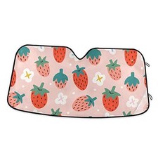 Front Windshield Sun Shade Cute Hand Drawn Summer Berries Folding Strawberries