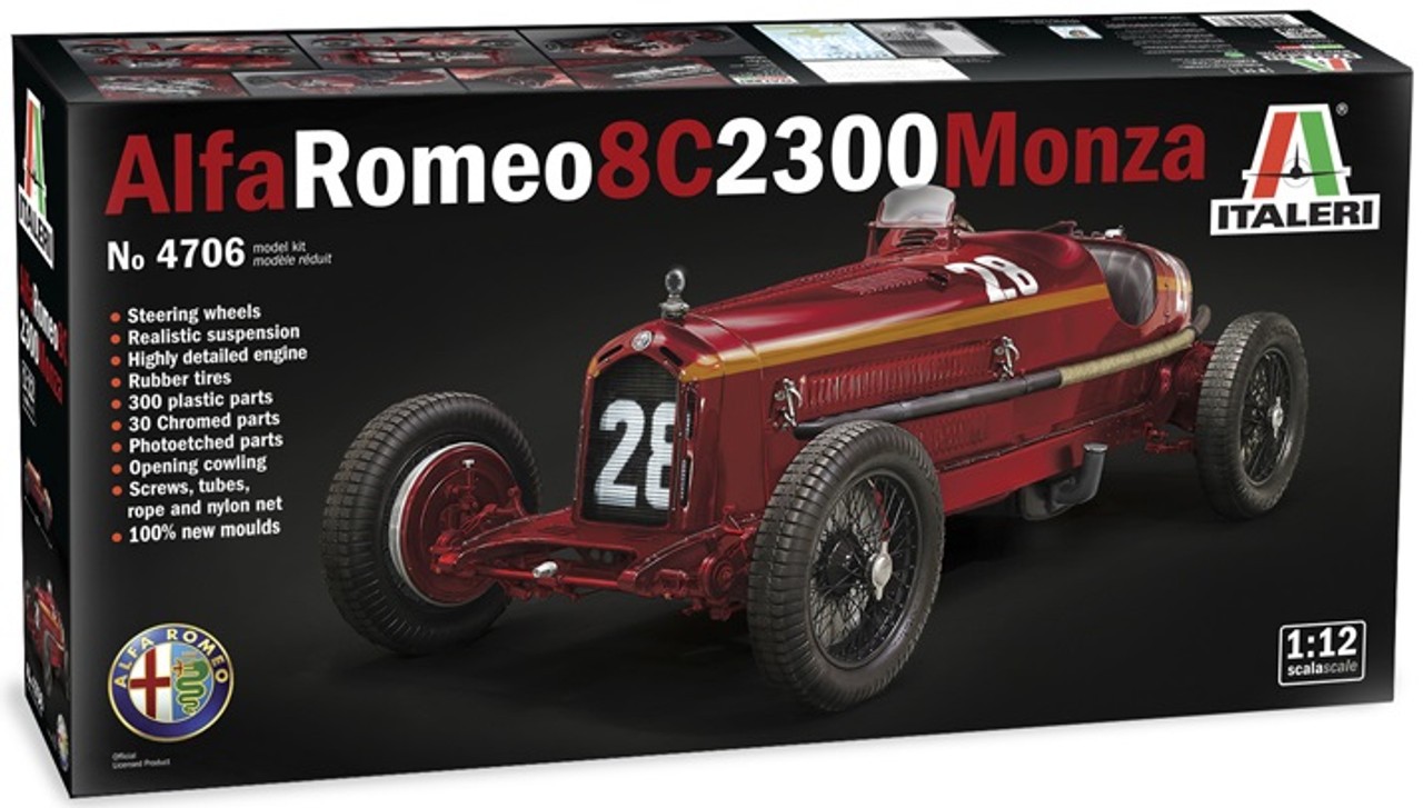 italeri 1/12 scale ALFA ROMEO 8C 2300 MONZA car model kit - Image 9