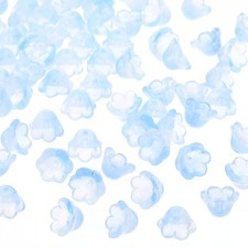 Glass Trumpet Flower Beads, 100 Pcs Gradient Flower Bead Charm, Light Blue