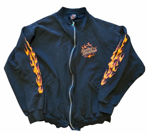Vintage Harley Davidson Flame Zip Up Sweatshirt Faded Black Size Large - Picture 1 of 5