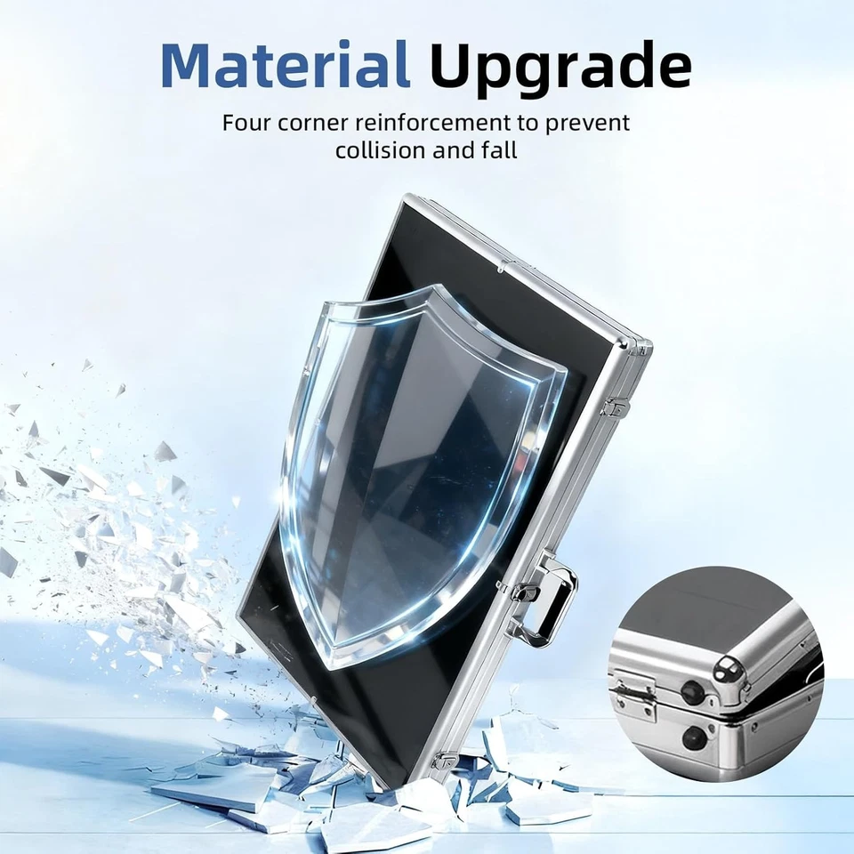 Estojo de viagem de alumínio acrílico transparente display superior bloqueio moeda/cartão/joias - Imagem 3 de 4