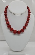 Vintage Cherry Red Bakelite Necklace Choker Graduated Beads Silver Clasp 14"