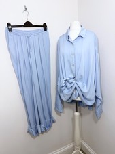 Sleeper Blue Pyjama Bottoms & Top Size 1 UK 8-10 Set Pockets Trousers Scrunchie