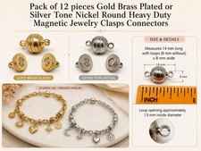 12 pcs GOLD Brass Magnetic Craft Jewelry Clasps Connectors 8mm Round Vintage