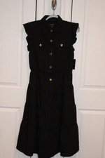 Tahari ASL Women's Black Tiered Collared Button-Snap Dress Size 10