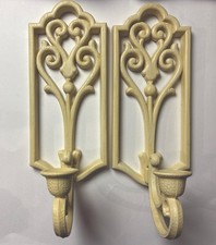 Vintage Homco 4229 Cream Scroll Wall Sconce Candle Holder Pair 1982 Made in USA