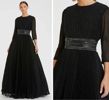 MAC DUGGAL IEENA Black Size 14 Shimmering Pleated 3/4 Sleeve Ball Gown 30700NWOT
