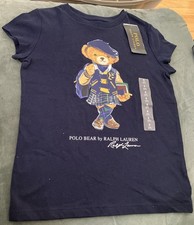 Polo Ralph Lauren Girls Polo Bear Navy T-Shirt Size 7 Back to School Design NEW