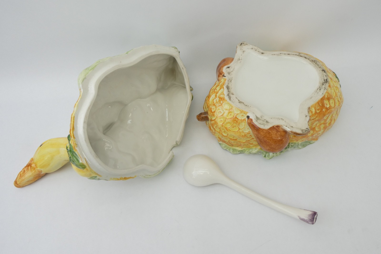 Italian Vietri Goose Cabbage Large Figural Tureen w/ Ladle Botanical Collection