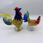 Vtg Lenox Art Glass Rooster And Hen Set Confetti Frit Murano Style.