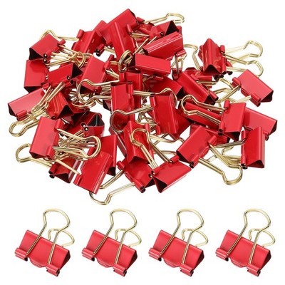 0.75'' Binder Clips, 50 Pcs Paper Clamps with Gold Wire Handles, Red