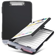 Sunnyclip Clipboard with Storage, Real Hinge Heavy 1 Pack, Black Side Opening
