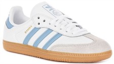 Adidas Samba Og J 3-Stripes 60S Retro Youth Boy Sneakers In White Blue US 3 - 6