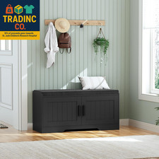 2-Tier Storage Bench, Shoe Bench with Thickened Padded Seat Cushion, Entryway Be