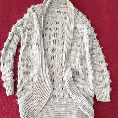 Candie's Gray Solid Knit Open Front Shawl Collar Long Sleeve Cardigan Sweater M
