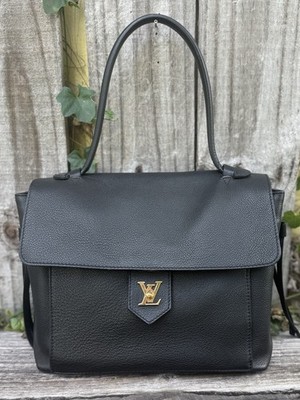 Louis Vuitton Authentic Lockme MM Calfskin Leather Black Handbag Satchel