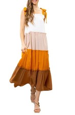 Blue Pepper Tie Strap Tiered Midi Sundress Size Small Multicolor Colorblock Boho