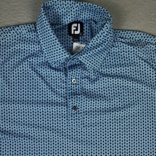 FJ FootJoy Polo Shirt Mens Size Large Blue Geometric Golf Casual Short Sleeve