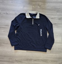 Nautica Quarter-Zip Fleece Navy Blue Pullover Sweatshirt Men's Size Large NWT