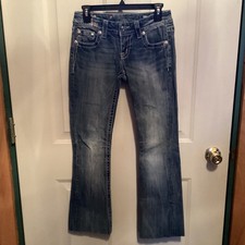 Miss Me Jeans Women's 26 Signature Boot Cut Distressed Western Rodeo Denim Blue