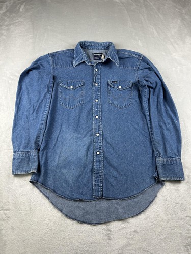 Wrangler Shirt Mens 17.5 35 X Long Tails Pearl snap Cowboy