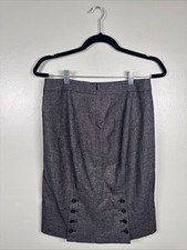 Ann Taylor Heathered Black Pencil Straight Wool Blend Skirt Cute Buttons Sz 4