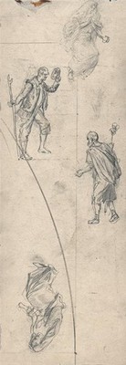 Bleistiftzeichnung - Fortunino Matania (1881-1963) - Skizze Figuren Studien