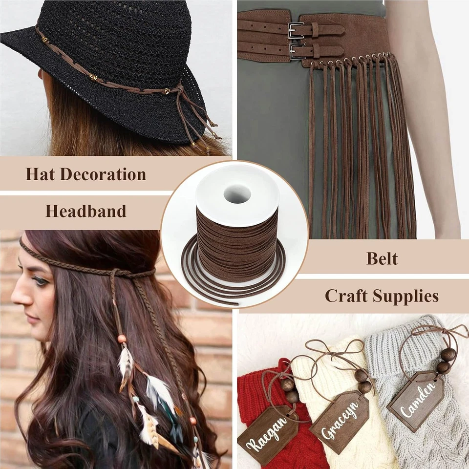 Cuerda de cuero plana, cinta de gamuza para hacer joyas, cuerda de cuero para Cra Foto 3 de 4