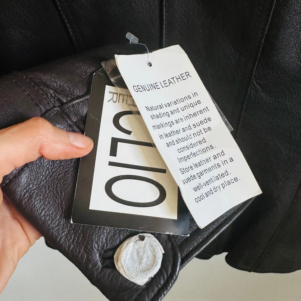 Chaqueta Blazer De Colección Y2K CLIO Cuero Marrón Nueva Con Etiquetas Sin Stock Talla 10 - Bolsillos con Cremallera Foto 4 de 4