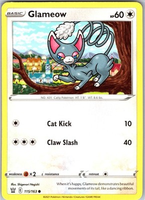 Glameow 115/163 Common Regular Card SWSH05: Battle Styles Pokemon TCG LP