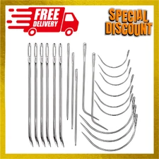 20 Leather Sewing Needles Heavy Duty Kit Curved Sack Hand Upholstery Canvas Rugs