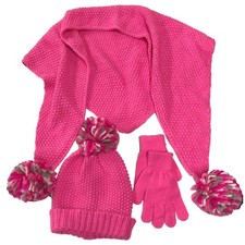 Capelli Girls Pink Sparkle Triangle Scarf Beanie Hat  Gloves Set