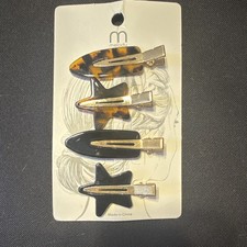 melody Women's Hair Clips Set Brown Black Gold Star Oval Plastic Metal