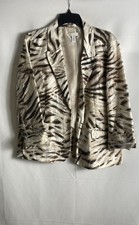 Chico's Women's Zebra Animal Print Linen Blend Blazer Jacket Beige Brown Sz 2