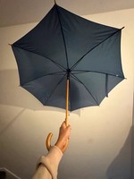 Unisex Black Walking Stick Umbrella, Wooden Handle, Wood/Metal, No Pattern