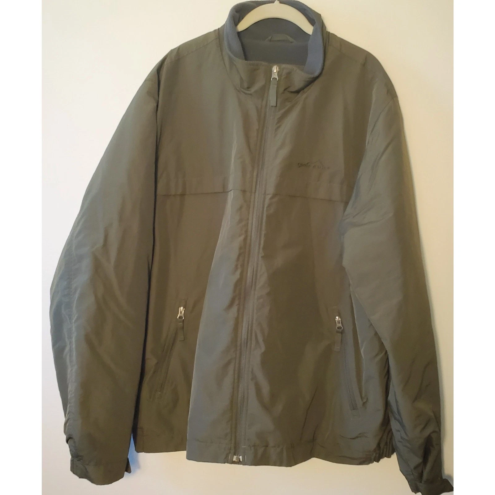 Eddie Bauer Mens 2XL Jacket Green Full Zip Nylon With Fleece Thermore Lining