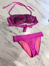 Victoria's Secret 2014 Raspberry Ice Pink Sequin Bandeau Bikini Set size Large