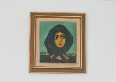 Original Dänisches Öl auf Leinwand - ''Frau im Schal'' von Erik Larsen (1902-1965)
