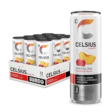 Celsius Sparkling Raspberry Peach Energy Drink 12 Fl Oz Pack of 12 Vegan