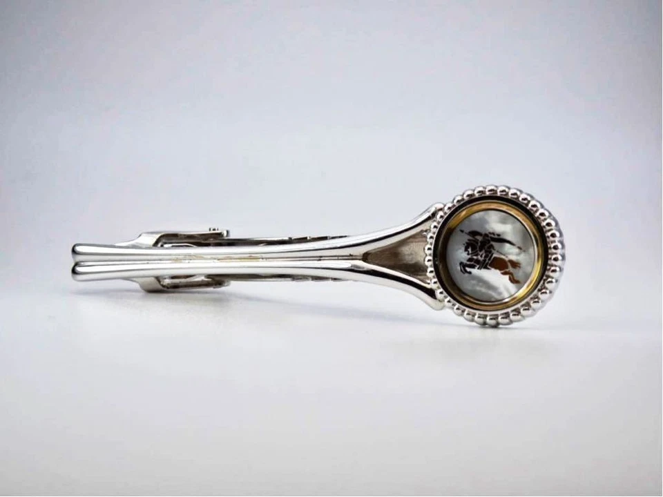 Burberry Mother-of-Pearl Shell White Butterfly Circle Horse Logo Tie Pin Tie bar - Image 3 of 4