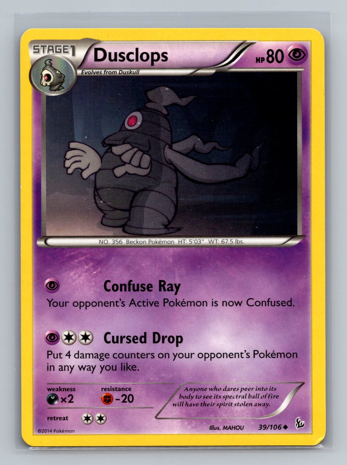Dusclops 39/106 Uncommon Flashfire Pokemon Near Mint