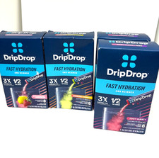 4 DripDrop Hydration - Electrolyte Powder Packets -2 juicy 1 Sunburst 1 StrLem