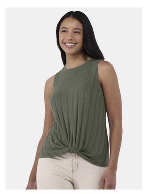 TIME & TRU Women s XS (0-2) Twist Knit Front Tank   Olive Green