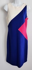 Chaps 8 Sleeveless Sheath Dress Color Block Diagonal Career Blue Pink Cream