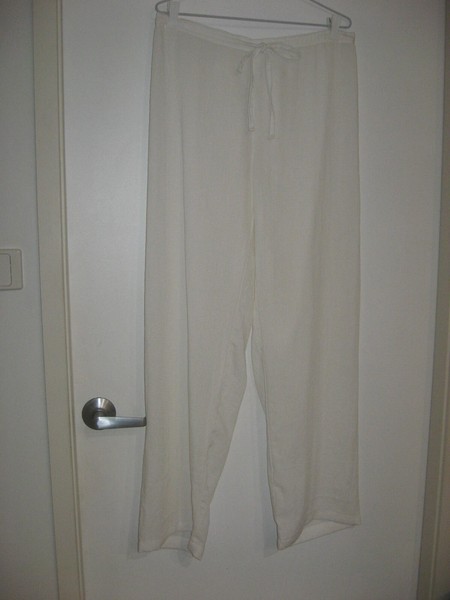 RIDLEY WHITE COTTON BLEND WIDE LEG PANTS WITH DRAWSTRING TIE SIZE L